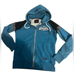 Real SuperDry Blue Zip-Up Hoodie Mens Large